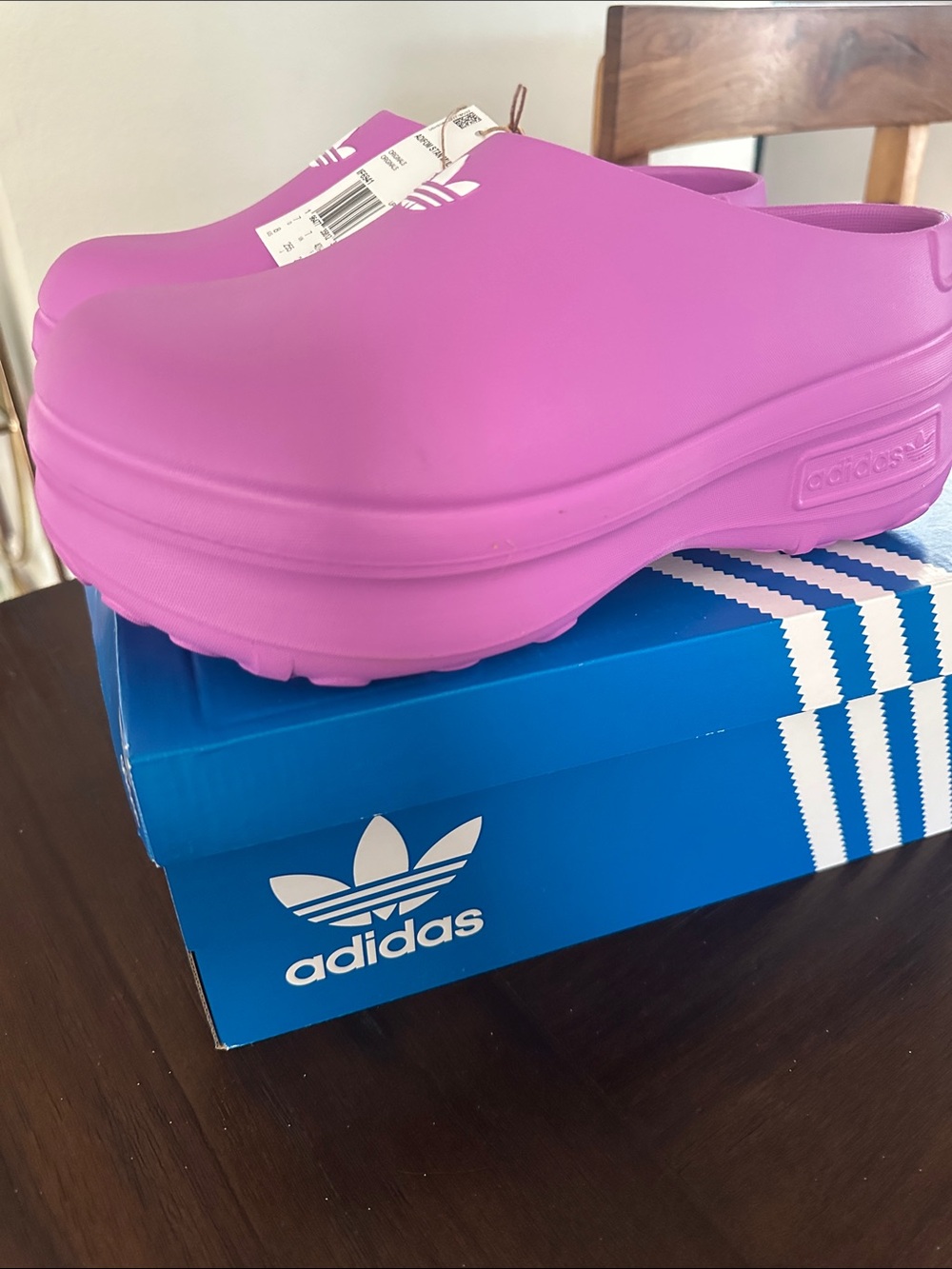 ADIFOM STAN adidas Purple Foam Slip-On Mule Clogs with White Trefoil - Picture 2 of 7